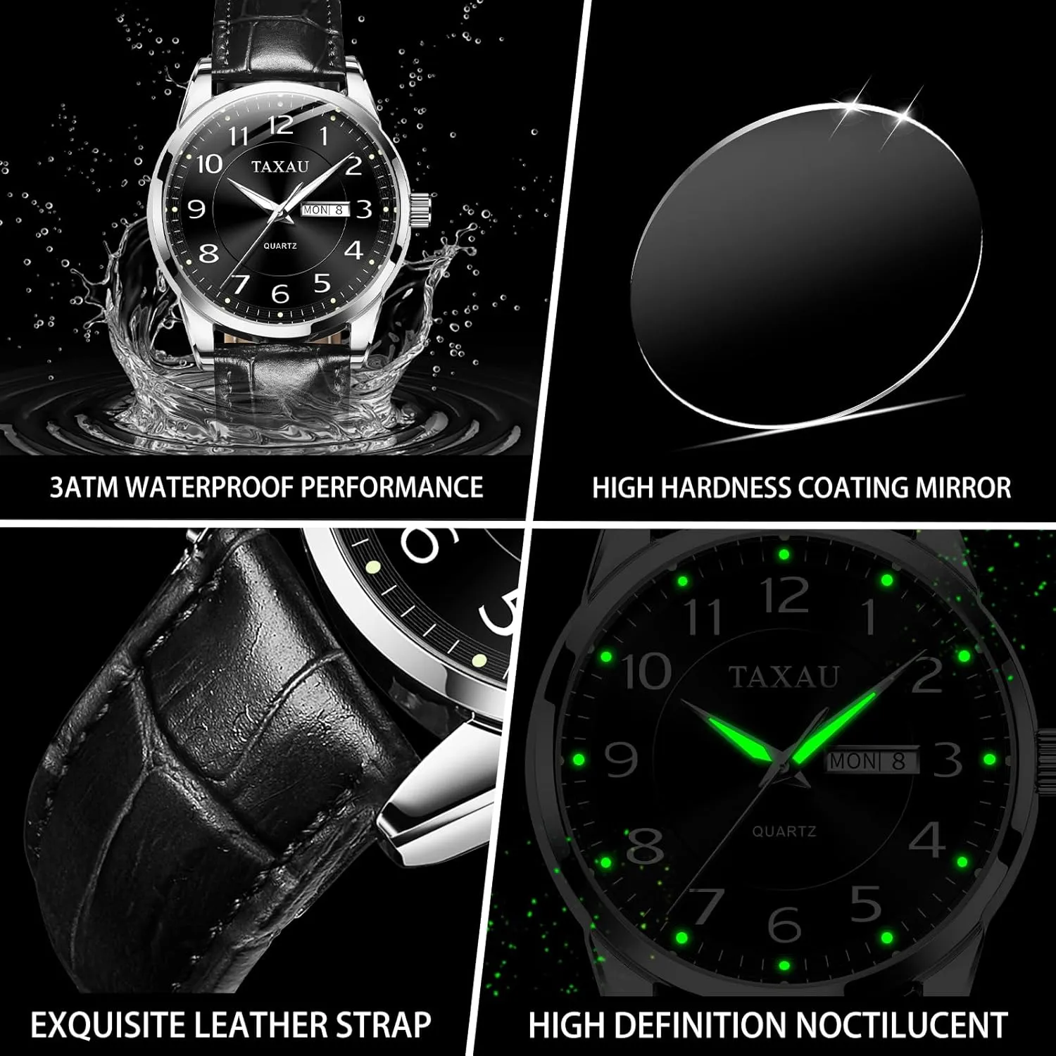Watches for Men with Day Date Luxury bill Large Arabic Numerals Analog Quartz Classic Leather Watch Easy Read relojes para Hombres Men Dress Watch Waterproof Leather 