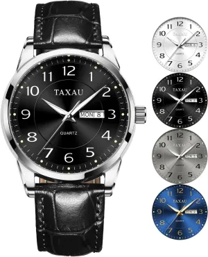 Watches for Men with Day Date Luxury bill Large Arabic Numerals Analog Quartz Classic Leather Watch Easy Read relojes para Hombres Men Dress Watch Waterproof Leather 