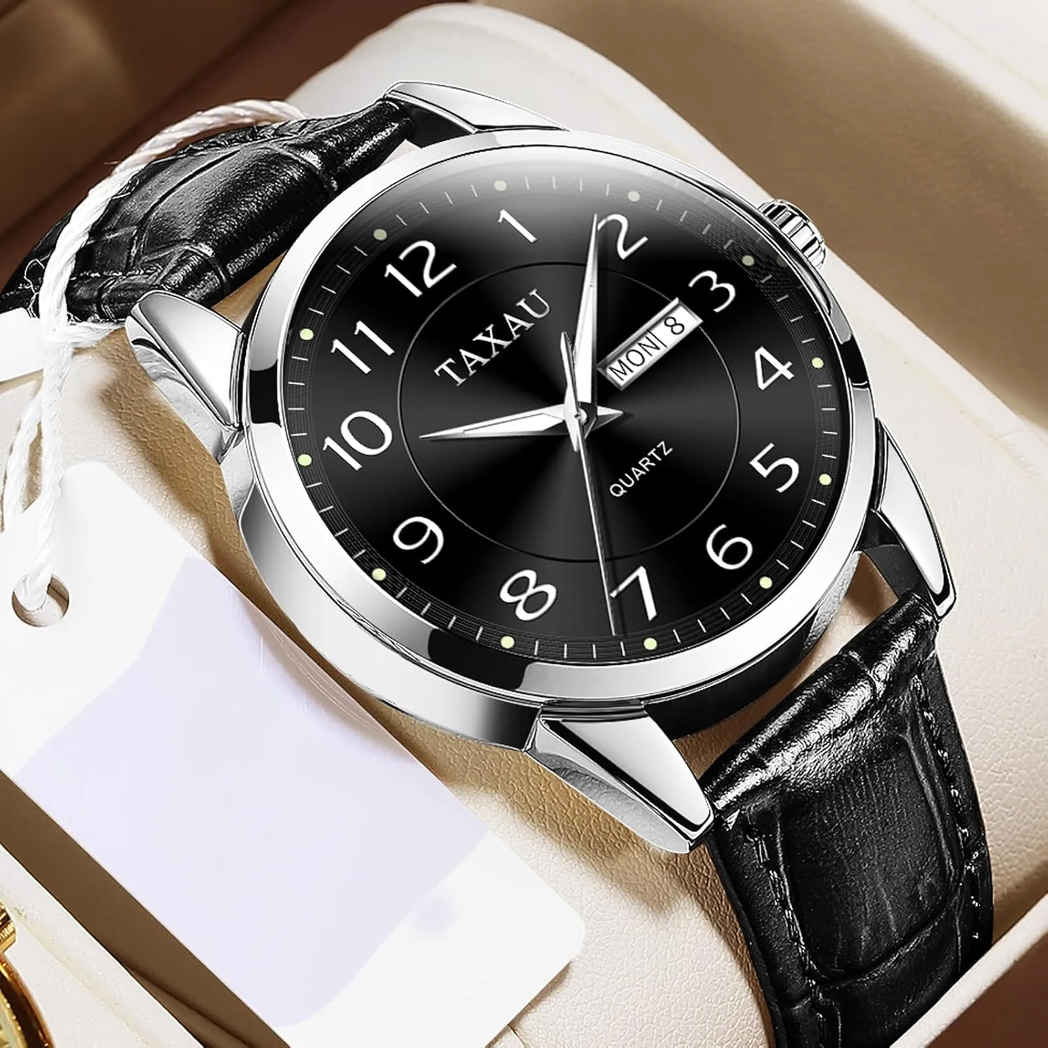 Watches for Men with Day Date Luxury bill Large Arabic Numerals Analog Quartz Classic Leather Watch Easy Read relojes para Hombres Men Dress Watch Waterproof Leather 