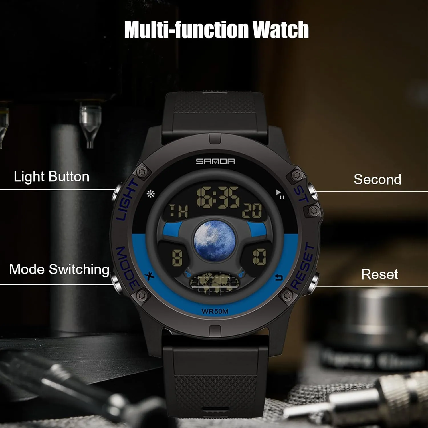 Watches for Men with Resin Strap RORIOS Multifunctional Electronic Wristwatch Men's Creative Watch Fashion evanescent Digital Waterproof Sport 
