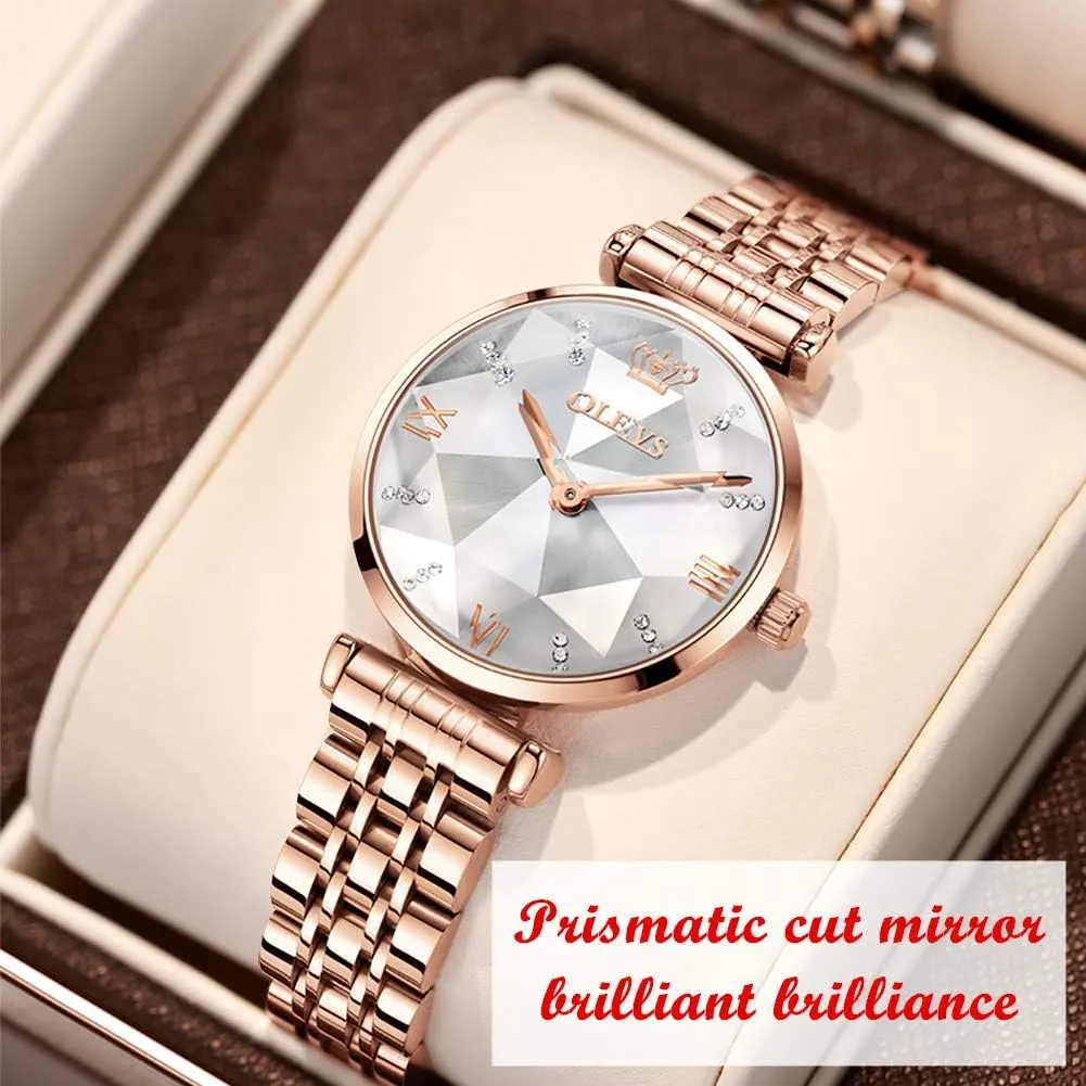 Watches for Women Fine Classy Steel genetic prompt Analog Quartz Watch OLEVS Prismatic Diamond Watch Fashion Luxury 