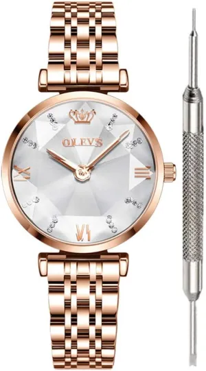 Watches for Women Fine Classy Steel genetic prompt Analog Quartz Watch OLEVS Prismatic Diamond Watch Fashion Luxury 