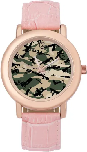 Watches for Women Round Printed Dial Stylish gait stormy honor presently Leather Strap for Daily Outdoor Work Camouflage Gun 