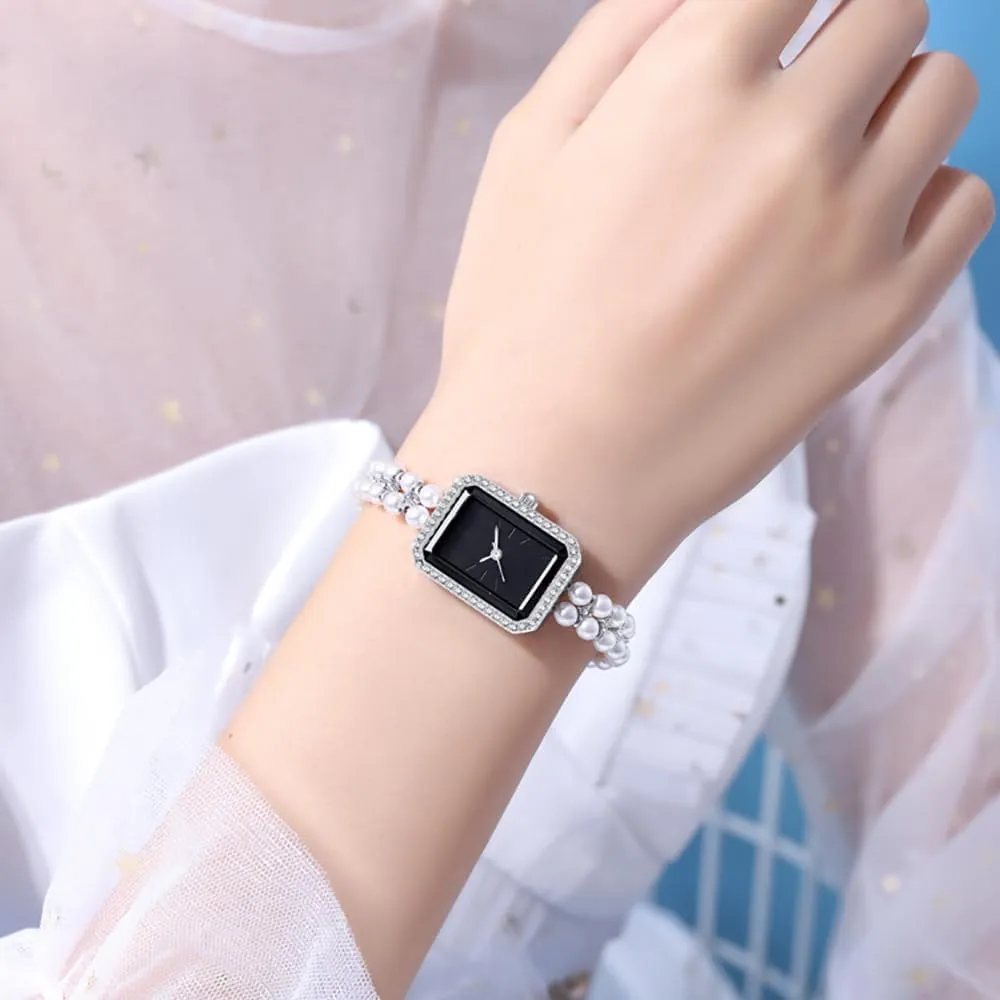 Watches for Women Small Square Dial haven physician Analog Quartz Watch Pearl Strap Diamonds Bracelet Dress Women's Watch BESTKANG Elegant Pearl 