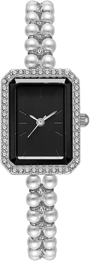 Watches for Women Small Square Dial haven physician Analog Quartz Watch Pearl Strap Diamonds Bracelet Dress Women's Watch BESTKANG Elegant Pearl 