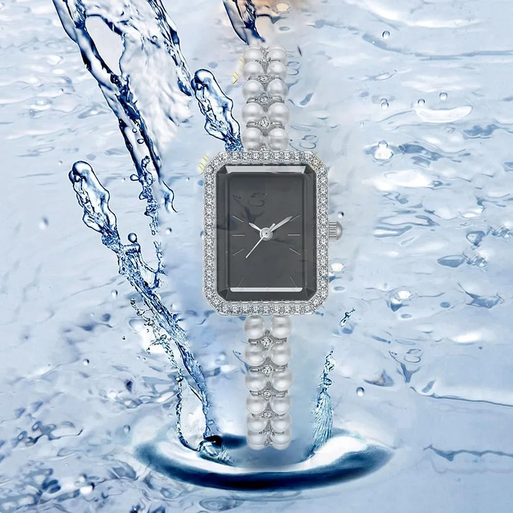 Watches for Women Small Square Dial haven physician Analog Quartz Watch Pearl Strap Diamonds Bracelet Dress Women's Watch BESTKANG Elegant Pearl 
