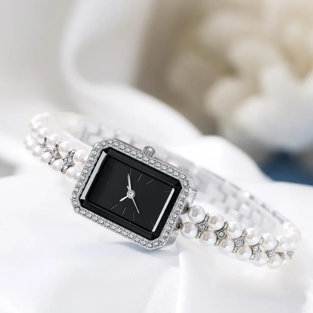 Watches for Women Small Square Dial haven physician Analog Quartz Watch Pearl Strap Diamonds Bracelet Dress Women's Watch BESTKANG Elegant Pearl 