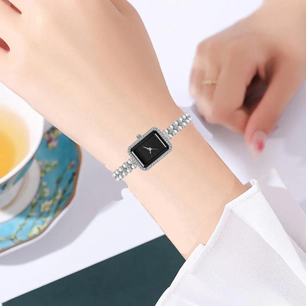 Watches for Women Small Square Dial haven physician Analog Quartz Watch Pearl Strap Diamonds Bracelet Dress Women's Watch BESTKANG Elegant Pearl 
