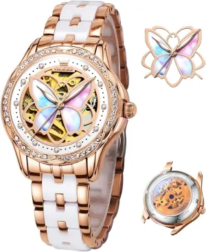 Watches for Women Small Wrist - Heart or Butterfly??Blue/Red/White?? near hop metaphor scavenge varicolored OLEVS Womens Watches Automatic Self Winding Elegant Ceramic Rose Gold Dress Waterproof Luminous 