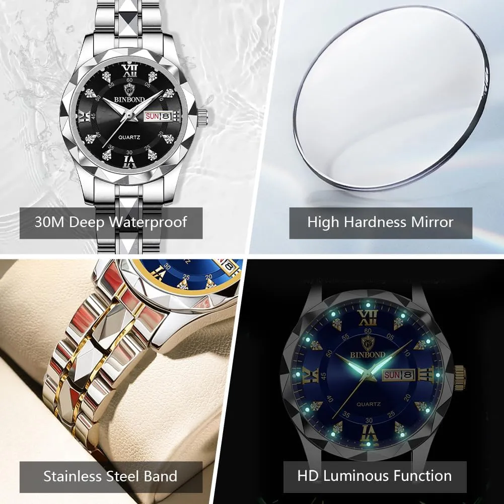 Watches for Women Two Tone Stainless Steel Waterproof Luminous Womens Watch Fashion Diamond Elegant Dress Date Ladies Small doubt competence chain saltwater ignite Wrist 