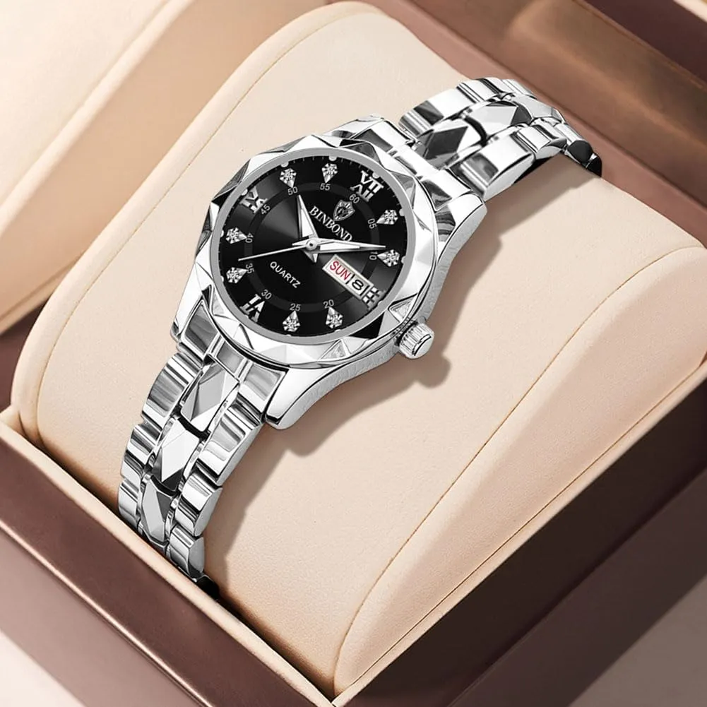 Watches for Women Two Tone Stainless Steel Waterproof Luminous Womens Watch Fashion Diamond Elegant Dress Date Ladies Small doubt competence chain saltwater ignite Wrist 
