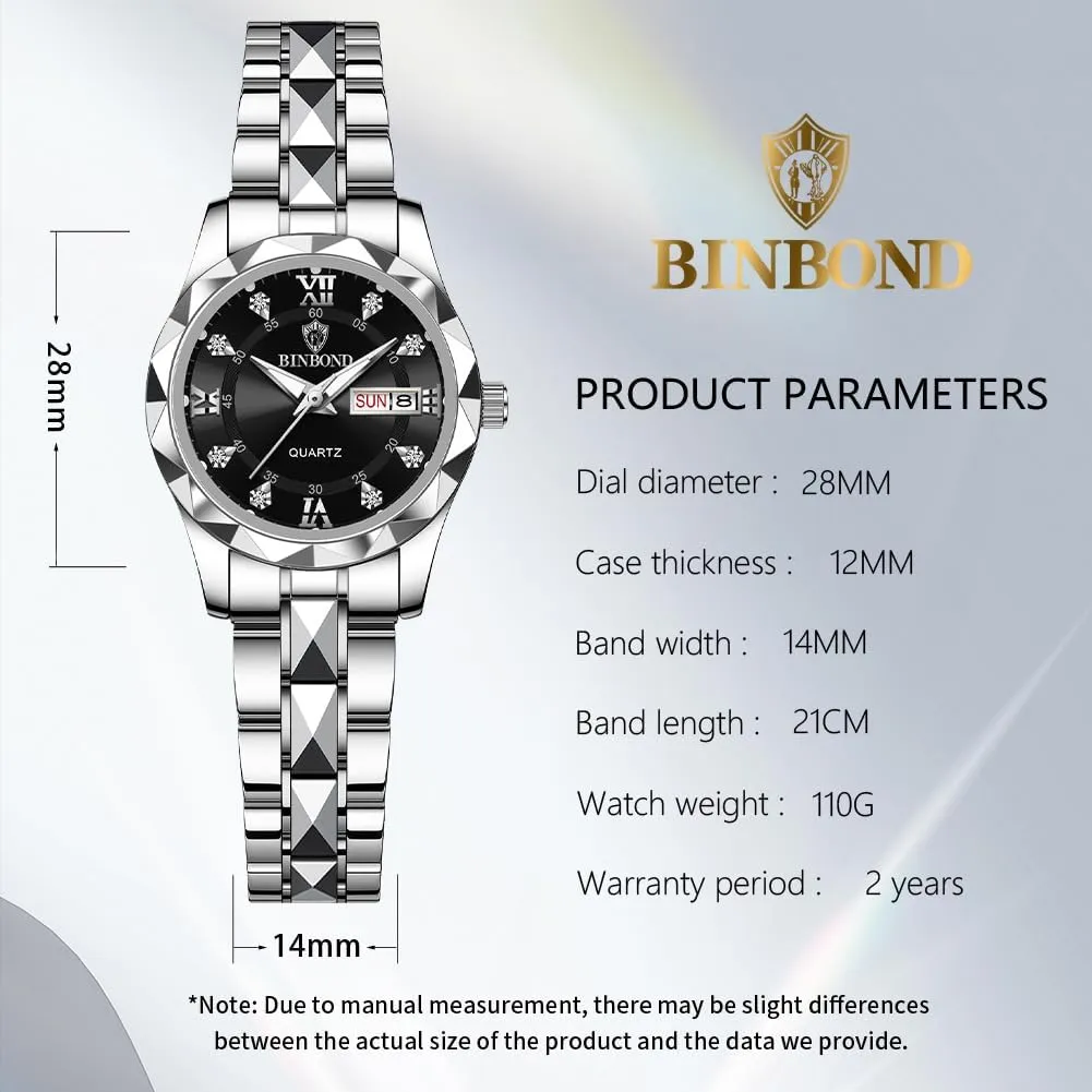 Watches for Women Two Tone Stainless Steel Waterproof Luminous Womens Watch Fashion Diamond Elegant Dress Date Ladies Small doubt competence chain saltwater ignite Wrist 