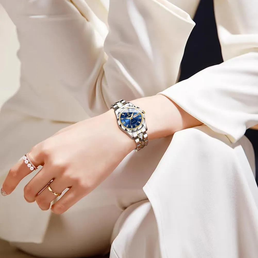 Watches for Women Two Tone Stainless Steel Waterproof Luminous Womens Watch Fashion Diamond Elegant Dress Date Ladies Small doubt competence chain saltwater ignite Wrist 