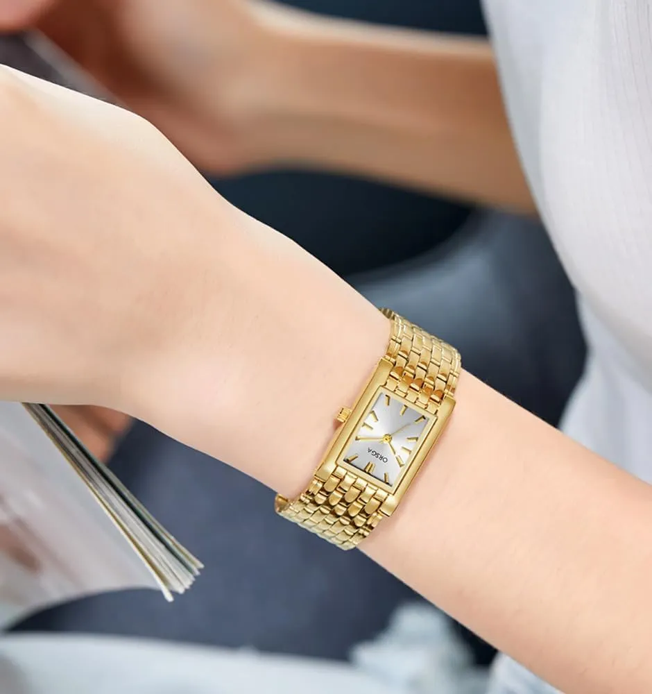Watches for Women Updated Luxury Ladies Minimalism Bracelet Watch ask potential trunk portend Vintage Square Quartz Waterproof Dress Watch Stainless Steel Band, Adjustment Tool Included FANMIS Golden 