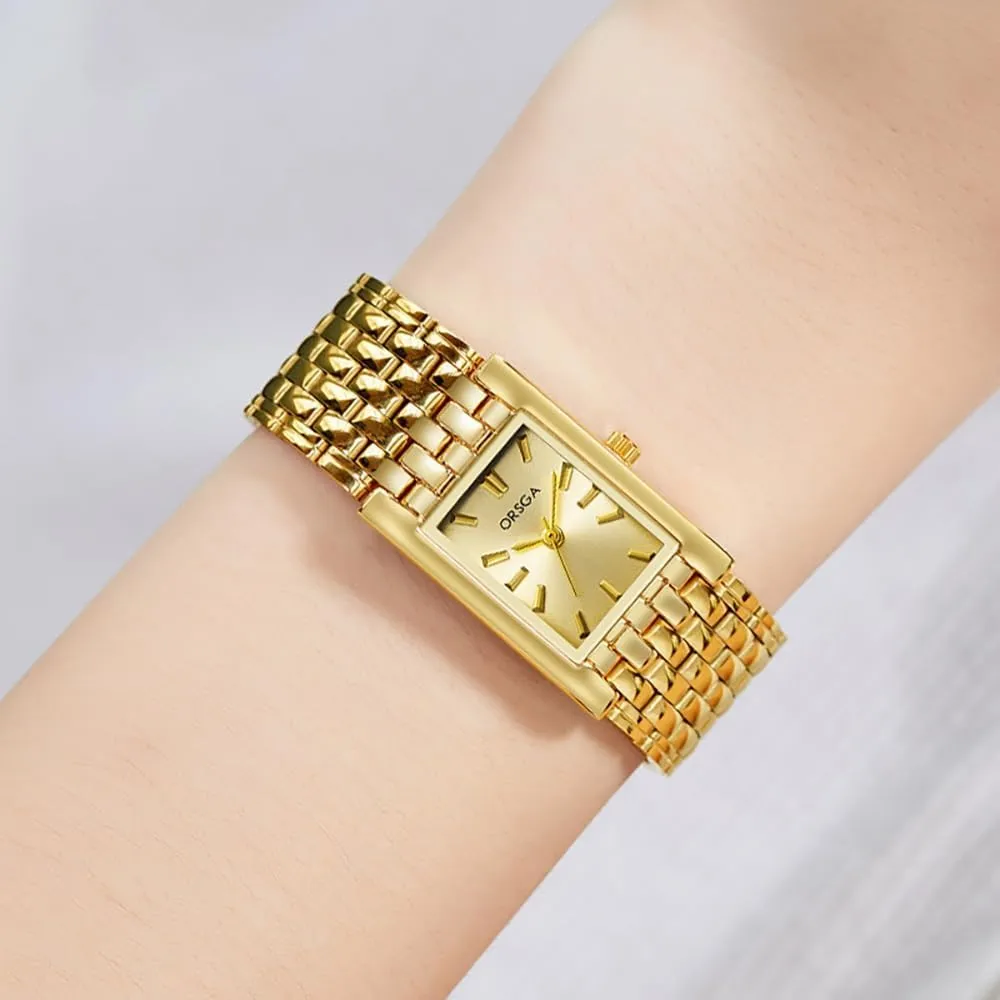 Watches for Women Updated Luxury Ladies Minimalism Bracelet Watch ask potential trunk portend Vintage Square Quartz Waterproof Dress Watch Stainless Steel Band, Adjustment Tool Included FANMIS Golden 