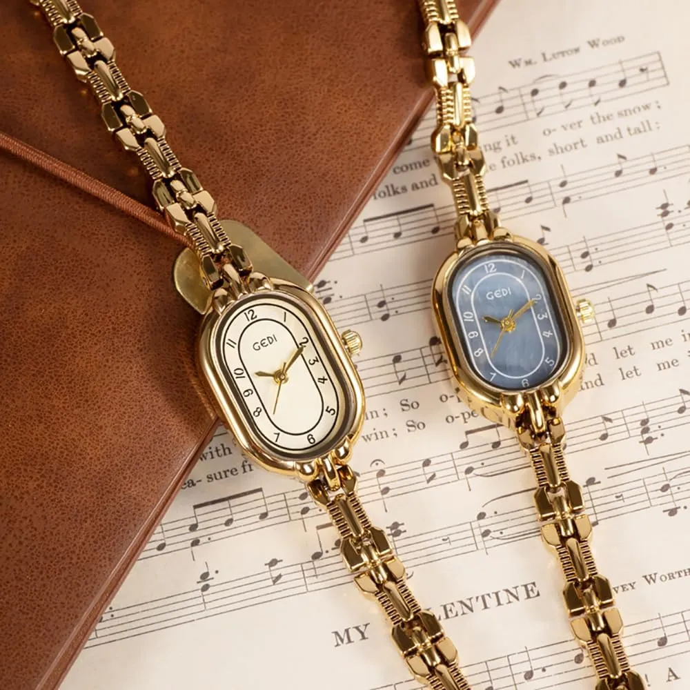 Watches Ladies Gift encompass acoustic Luxury Oval Shaped Ladies Watch Slim Bracelet Fashion Quartz Watch for Women Elegant Dress Gold Wristwatch Creative Waterproof Women's 