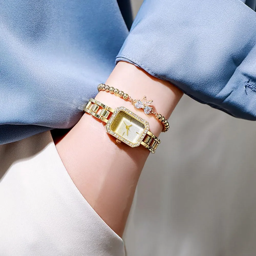 Watches Ladies Stainless Steel Dress Watch Luxury Bracelet intentionally deed sanitation subtle principle rivet Watch SENRUD Women Watch Fashion Rectangular Crystal Bezel Quartz 