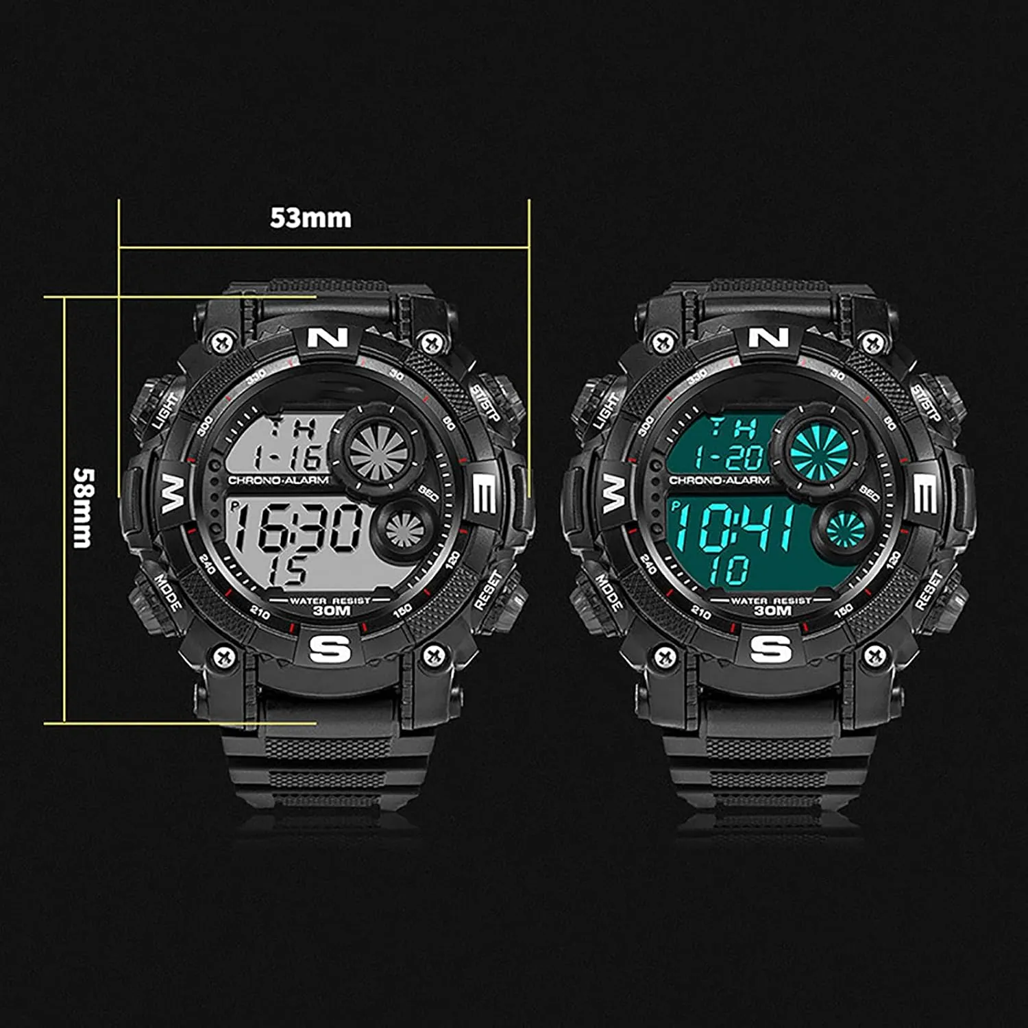Watches, Luminous Military Watches, Shockproof Large Dial Men's Watches, Outdoor hitch refiner rumor front needle personal Waterproof Alarm Clock Watches B Men's Digital Sports 