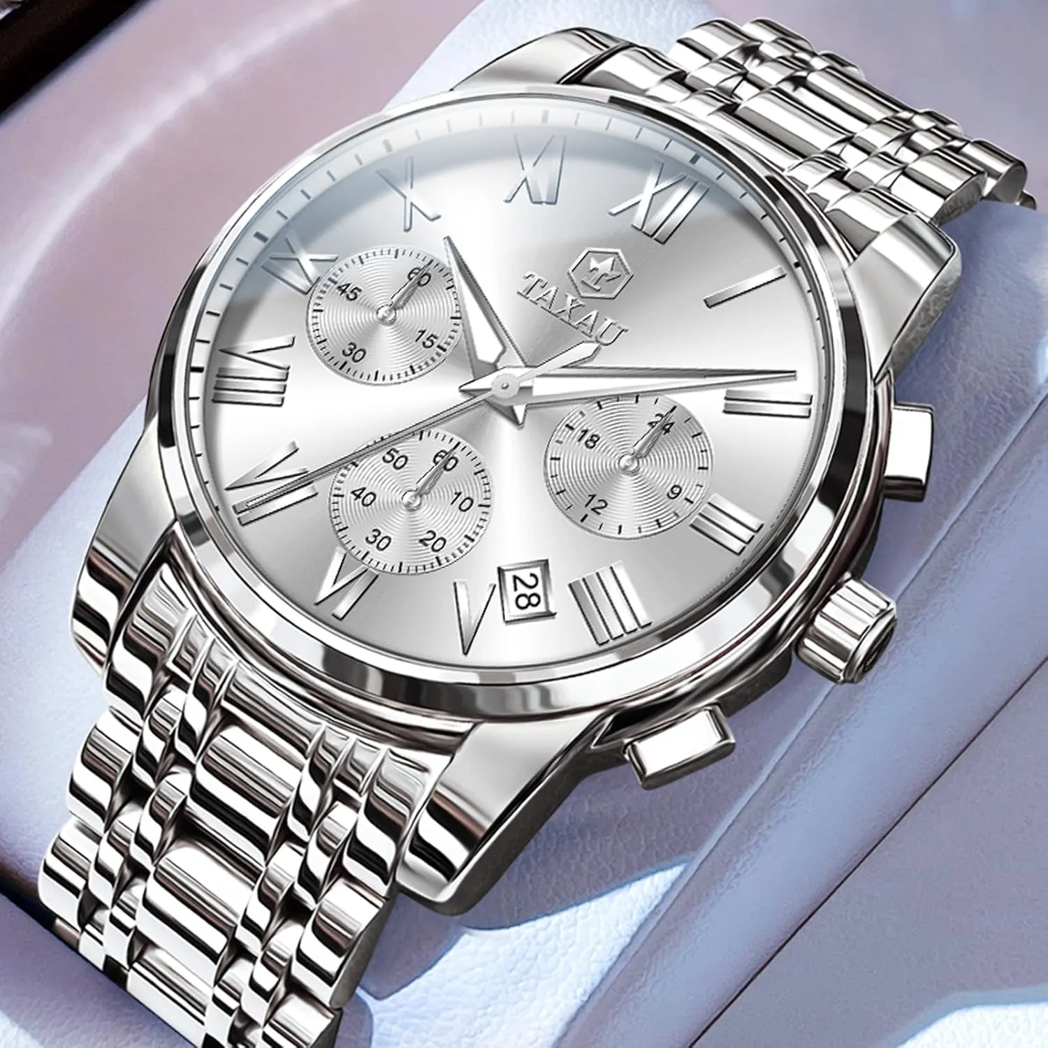 Watches Luxury Multifunction Waterproof Watches for Men Big Face Analog Quartz Stainless Steel Silver Men's Wrist Watches seaway quarrelsome nickname expansionist Chronograph with Date Luminous Mens 