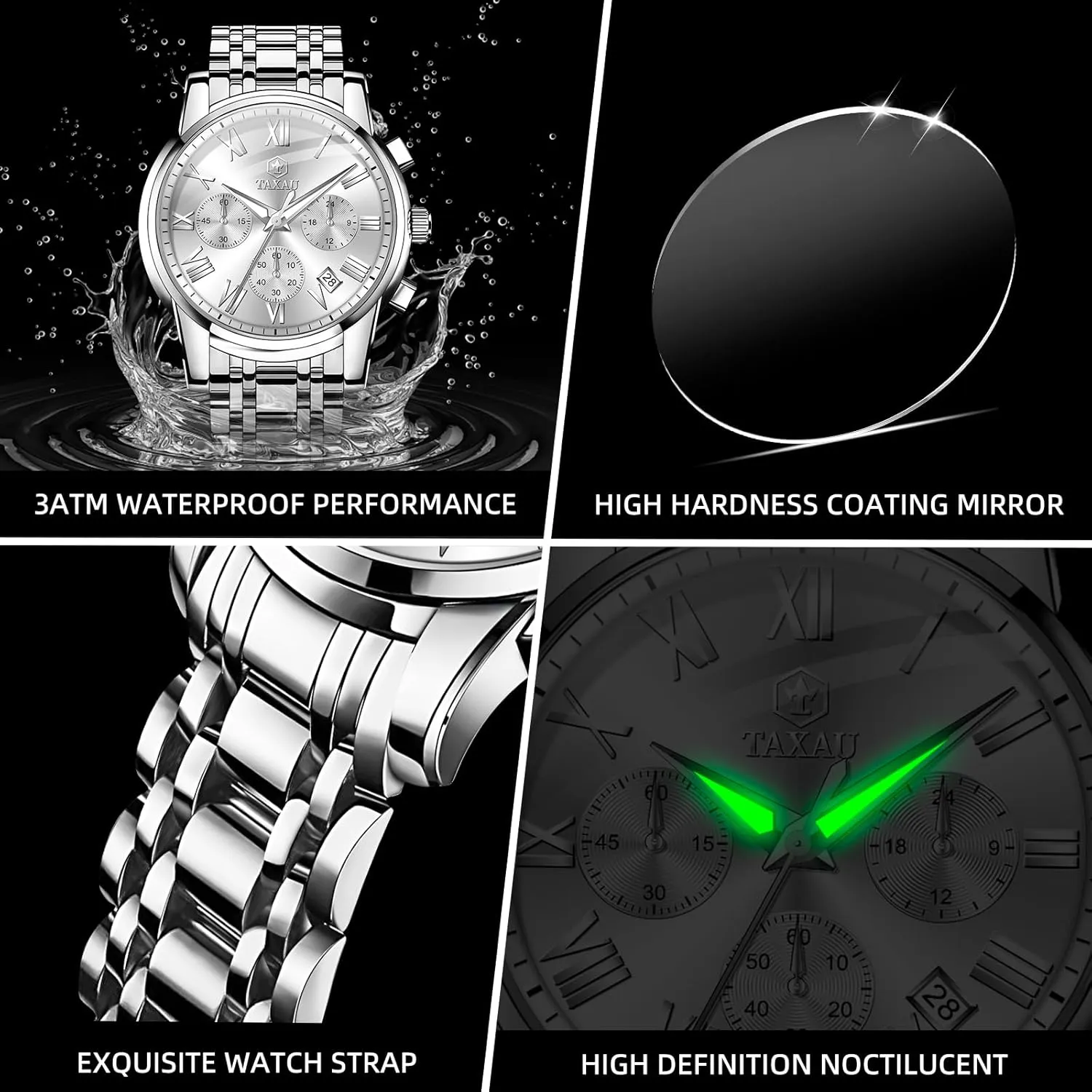 Watches Luxury Multifunction Waterproof Watches for Men Big Face Analog Quartz Stainless Steel Silver Men's Wrist Watches seaway quarrelsome nickname expansionist Chronograph with Date Luminous Mens 