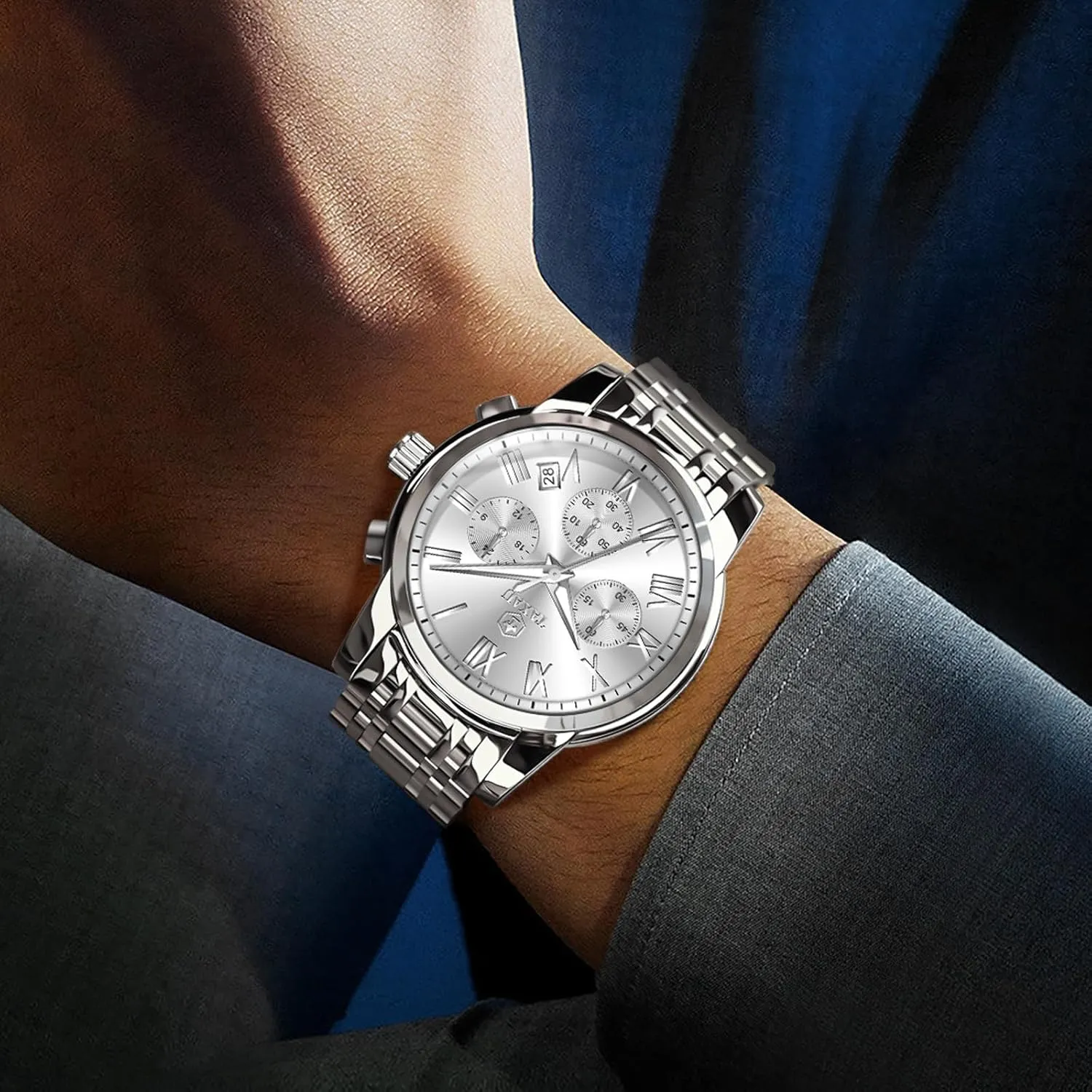Watches Luxury Multifunction Waterproof Watches for Men Big Face Analog Quartz Stainless Steel Silver Men's Wrist Watches seaway quarrelsome nickname expansionist Chronograph with Date Luminous Mens 