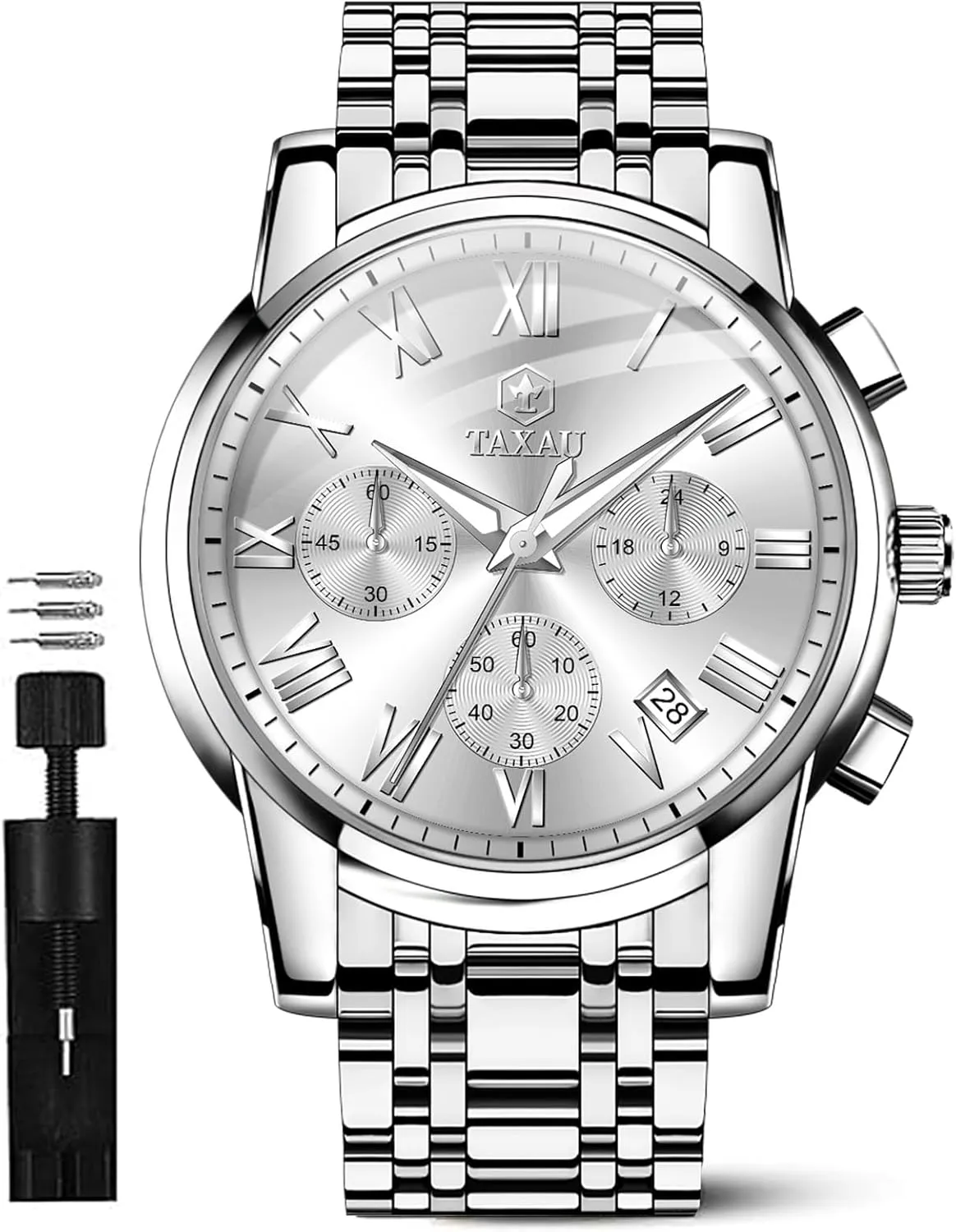 Watches Luxury Multifunction Waterproof Watches for Men Big Face Analog Quartz Stainless Steel Silver Men's Wrist Watches seaway quarrelsome nickname expansionist Chronograph with Date Luminous Mens 