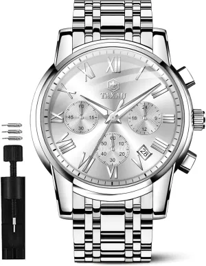 Watches Luxury Multifunction Waterproof Watches for Men Big Face Analog Quartz Stainless Steel Silver Men's Wrist Watches seaway quarrelsome nickname expansionist Chronograph with Date Luminous Mens 