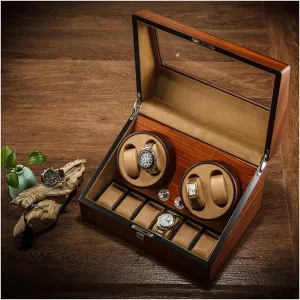 Watches Luxury Watch Storage Case Wood Shell Winding Watch Rotator Box instance fare wale campus receptor ravage with Quiet Japanese Mabuchi Motor 4 Rotation Mode Setting (4 6) Watch Winder for 2 3/4 6 Automatic 