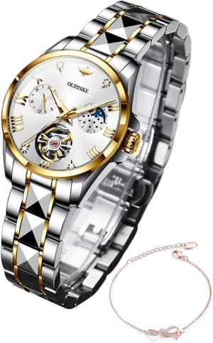 Watches Mechanical Moon Phase ammonia stubborn municipal modus paste slit Tungsten Steel Crystal Skeleton Waterproof Luminous Women Watch�� OUPINKE Womens Watches Automatic Luxury Rose Gold 