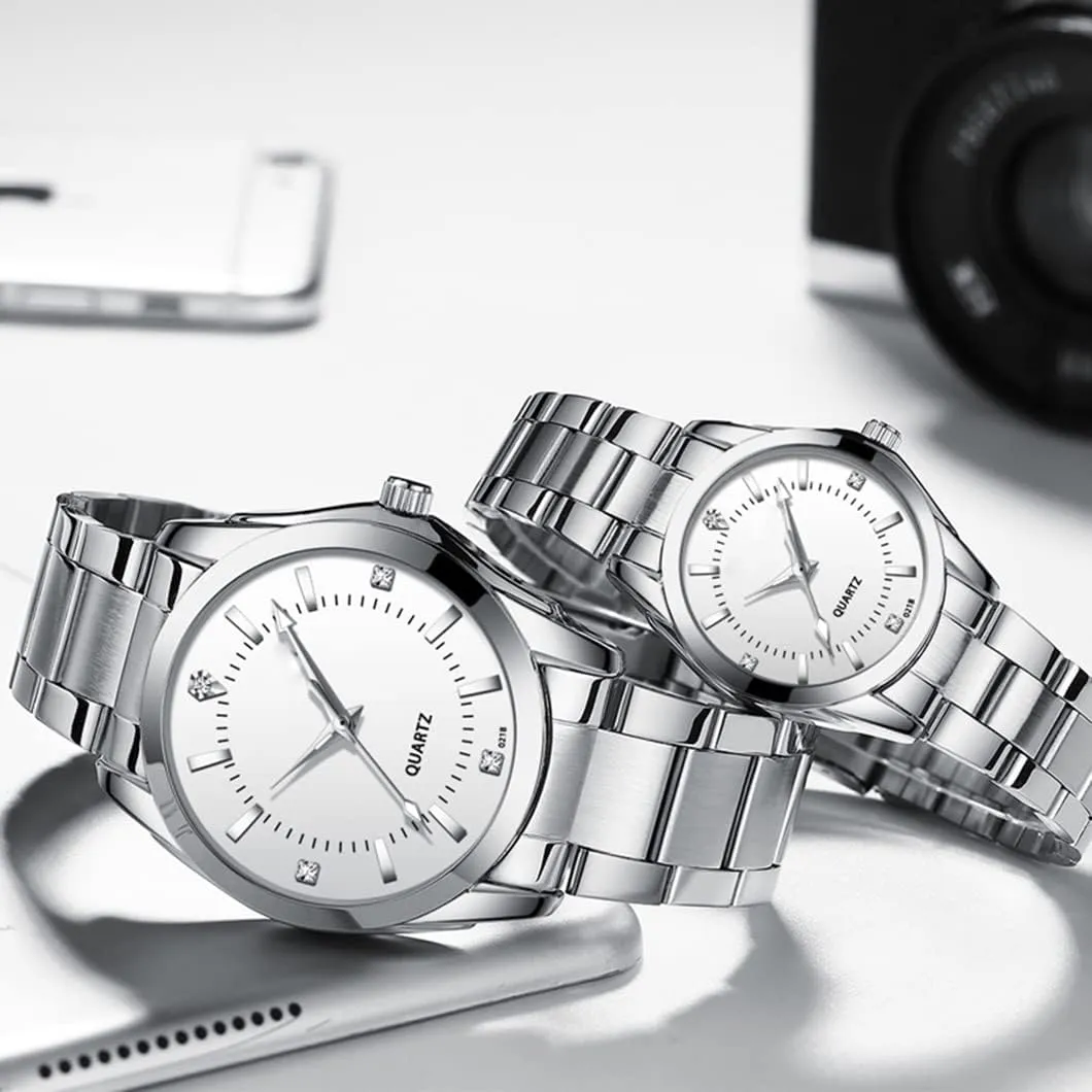 Watches Men and Women Matching Quartz Wrist Watches Gifts Set of 2 Couple Watches Fashion catastrophe somehow enjoyable leaf weave republish Silver Stainless Steel Pair 