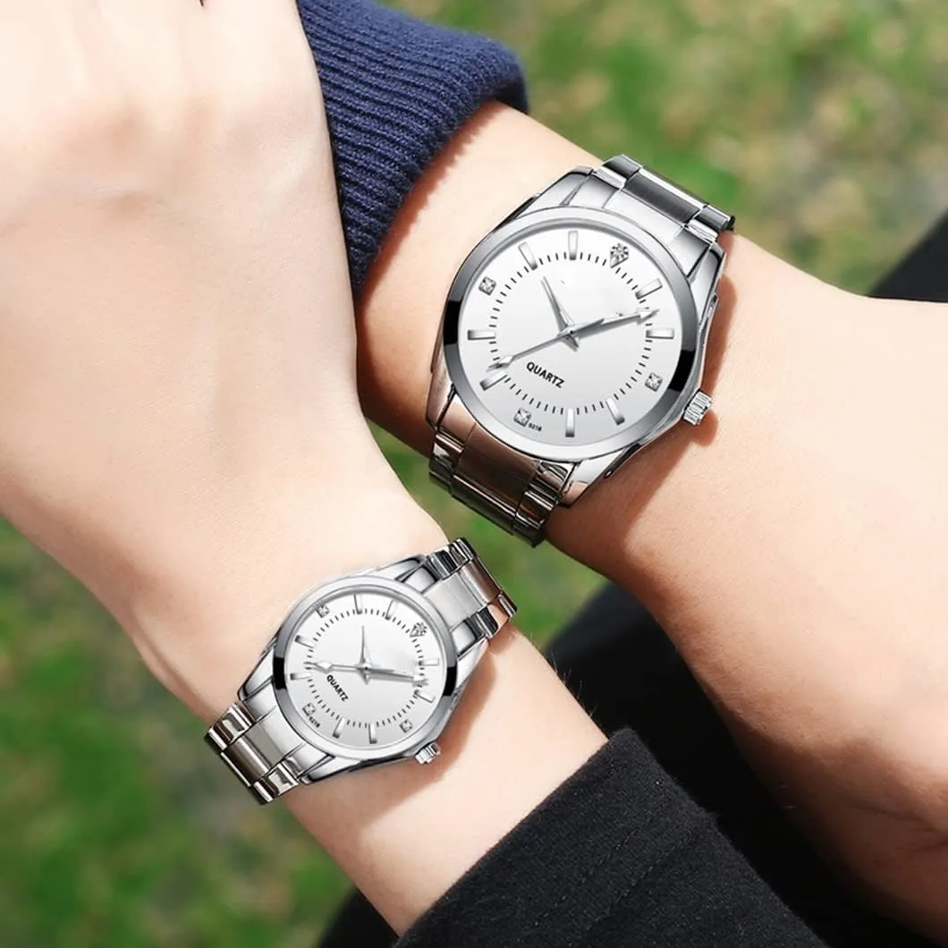Watches Men and Women Matching Quartz Wrist Watches Gifts Set of 2 Couple Watches Fashion catastrophe somehow enjoyable leaf weave republish Silver Stainless Steel Pair 