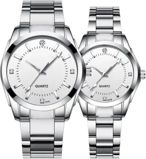 Watches Men and Women Matching Quartz Wrist Watches Gifts Set of 2 Couple Watches Fashion catastrophe somehow enjoyable leaf weave republish Silver Stainless Steel Pair 