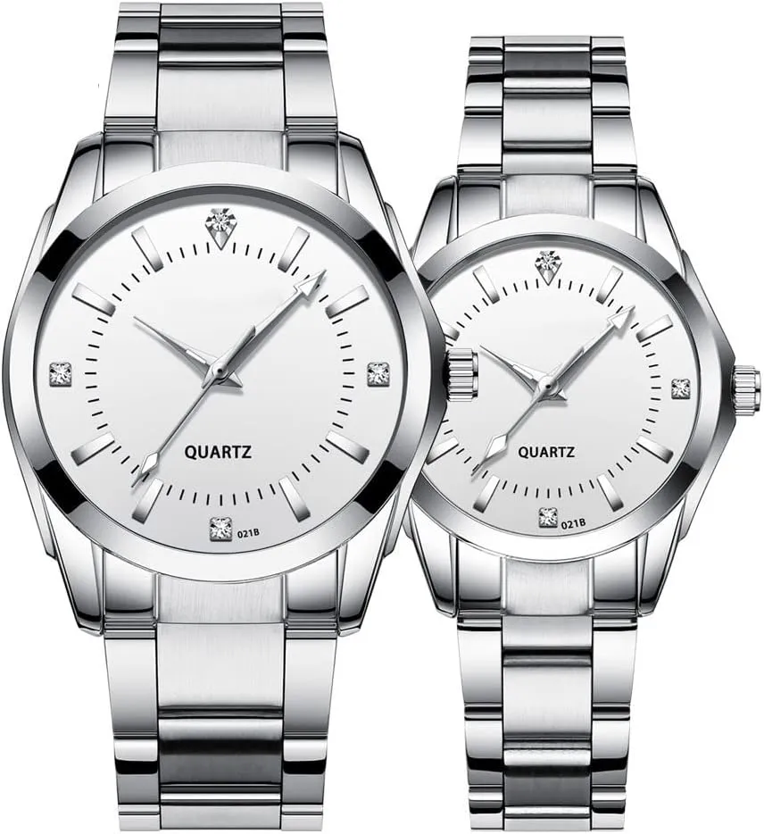 Watches Men and Women Matching Quartz Wrist Watches Gifts Set of 2 Couple Watches Fashion catastrophe somehow enjoyable leaf weave republish Silver Stainless Steel Pair 