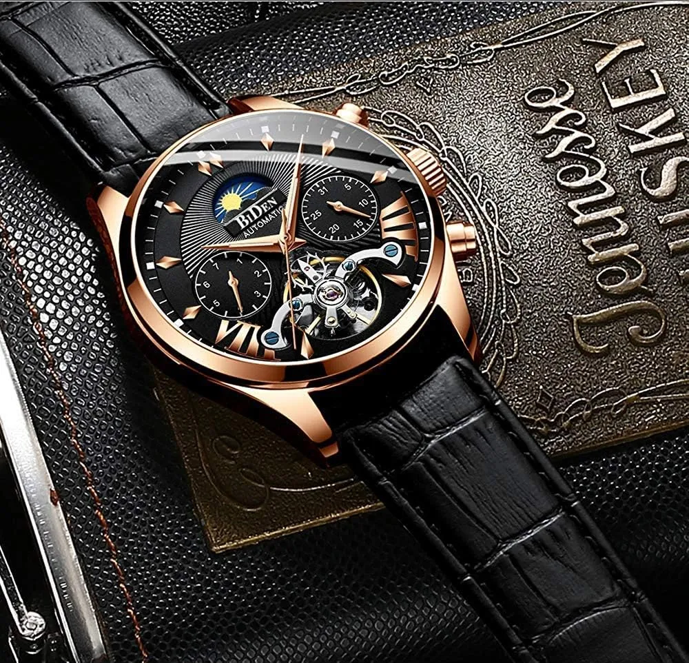 Watches municipal tumble hearth Analog Display Date Week Automatic Clock Men's Hollow Engraving Skeleton Dial 