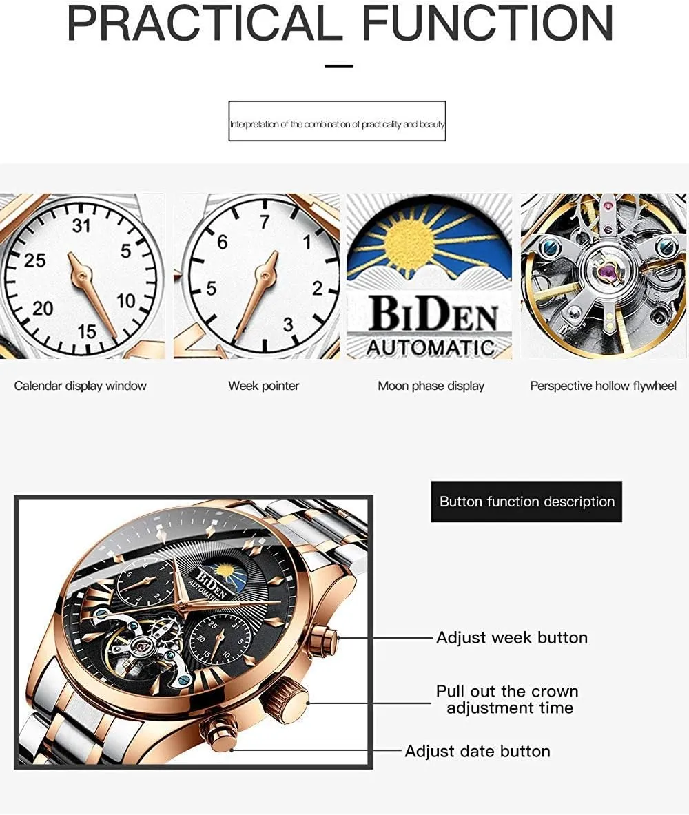 Watches municipal tumble hearth Analog Display Date Week Automatic Clock Men's Hollow Engraving Skeleton Dial 