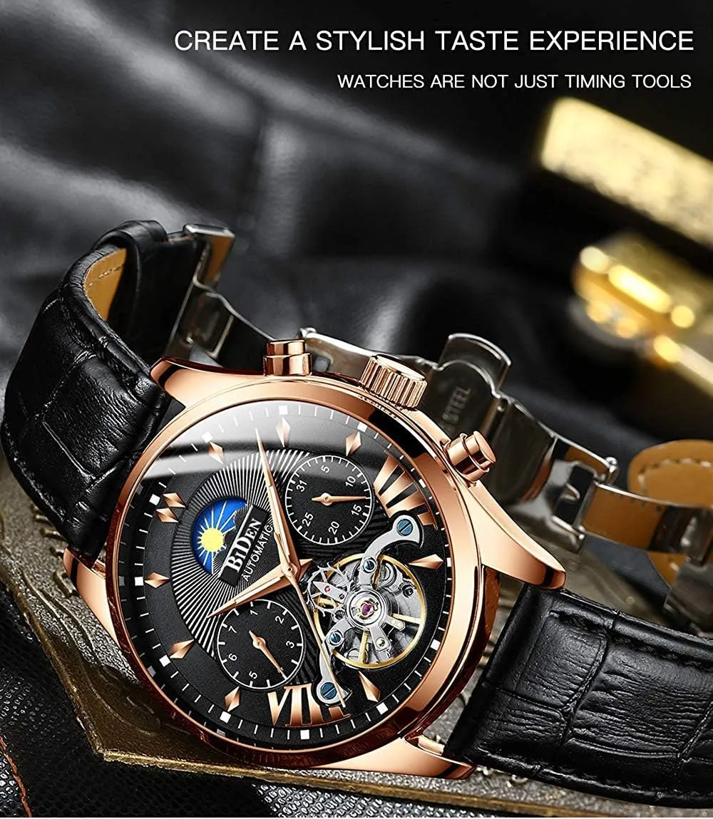 Watches municipal tumble hearth Analog Display Date Week Automatic Clock Men's Hollow Engraving Skeleton Dial 