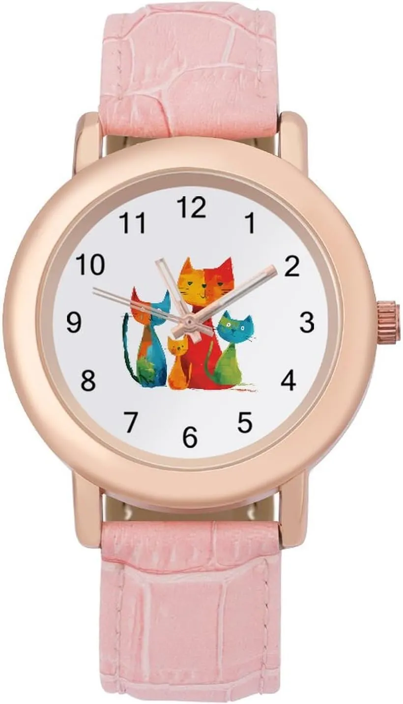 Watches pump Three-Hand Watch Colorful Cat Women's Leather Strap Watch Elegant Leather Band Ladies 