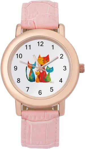 Watches pump Three-Hand Watch Colorful Cat Women's Leather Strap Watch Elegant Leather Band Ladies 