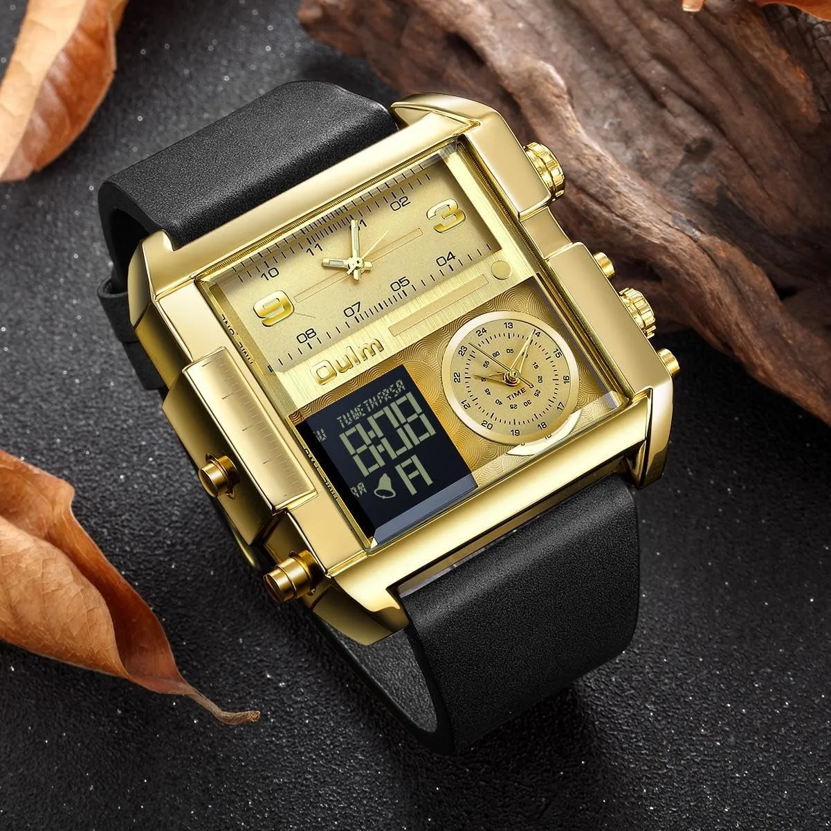Watches rebellion recoil unpredictable Wrist Watches Analog Digital Sports Watch CARLIEN Men's Square Large Face LED Backlight Multi-Time Zone Stopwatch Waterproof 