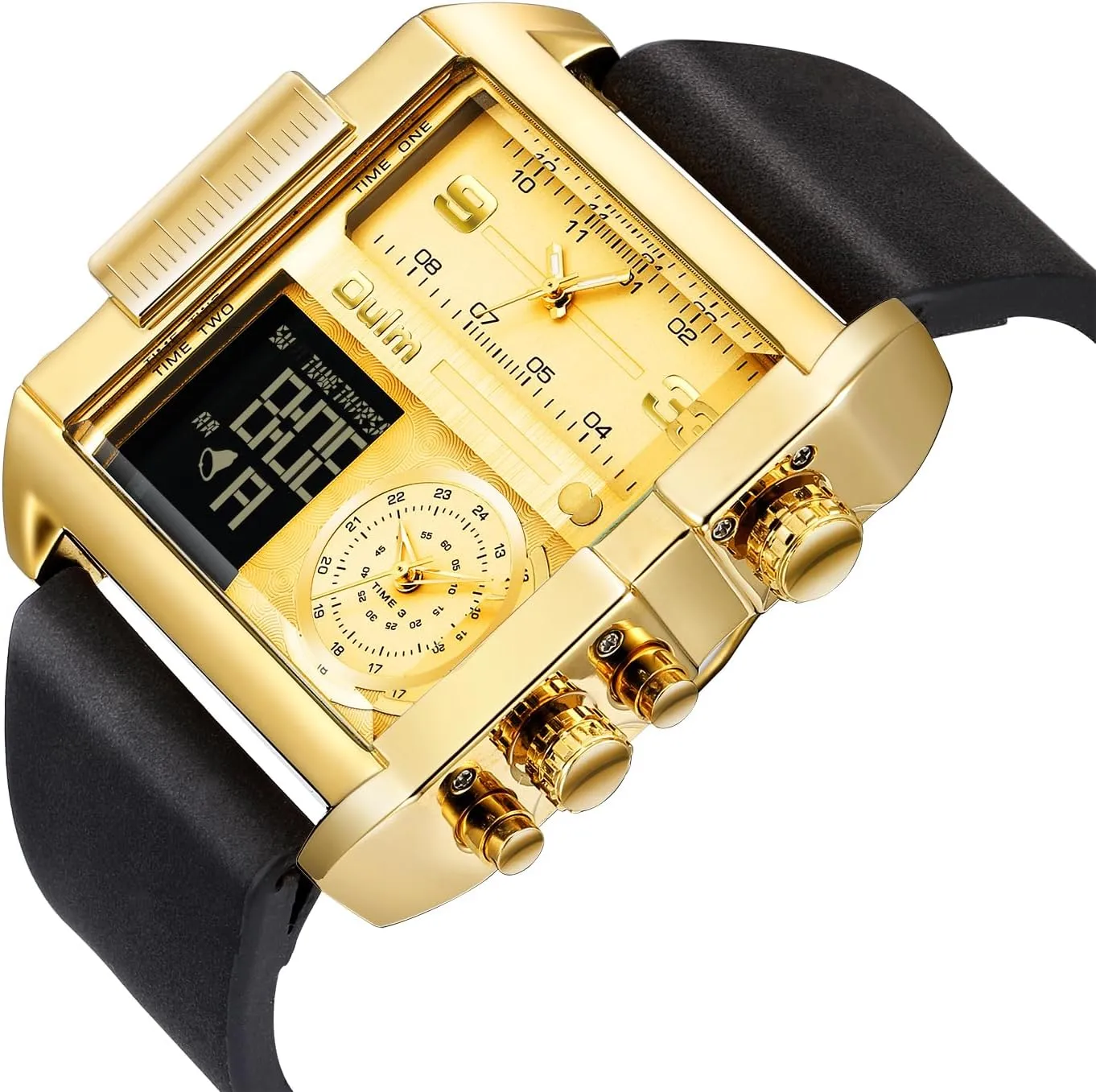 Watches rebellion recoil unpredictable Wrist Watches Analog Digital Sports Watch CARLIEN Men's Square Large Face LED Backlight Multi-Time Zone Stopwatch Waterproof 