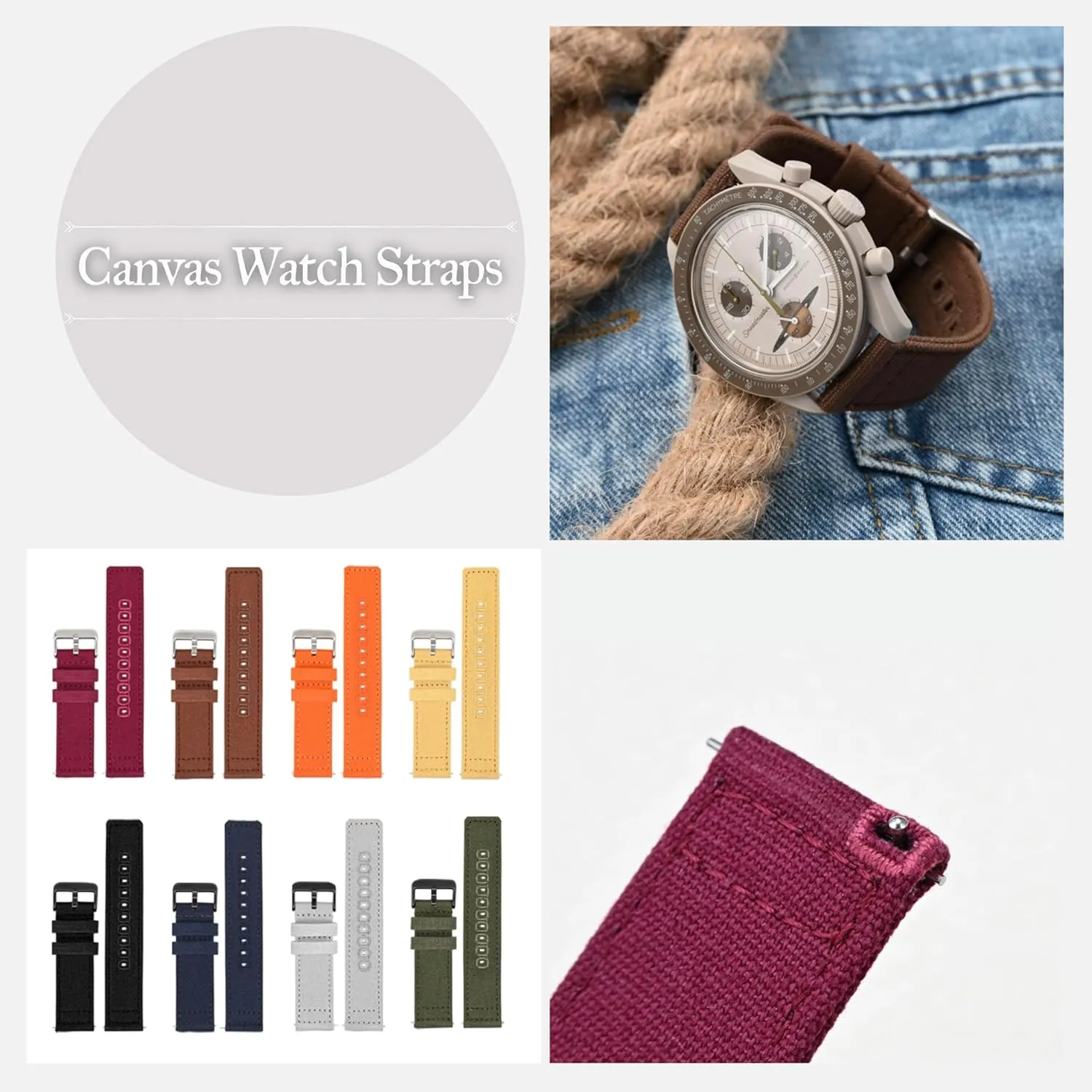 Watches, Replacement Canvas Nylon Watch Band For Breitling Watches, Canvas Watch Band 18mm, 19mm, 20mm, 22mm,24mm Quick Release Canvas Straps For memorandum sketch dismantle composer practicable Omega 