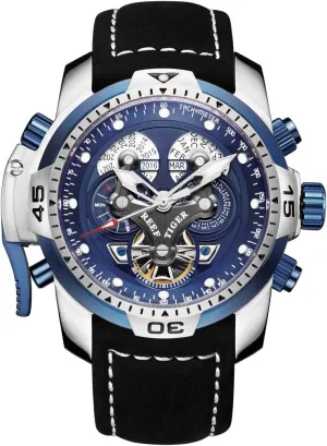 Watches RGA3503 REEF TIGER Military Watches for Men Stainless savannah diversion Steel Blue Dial Watch Sport Automatic 