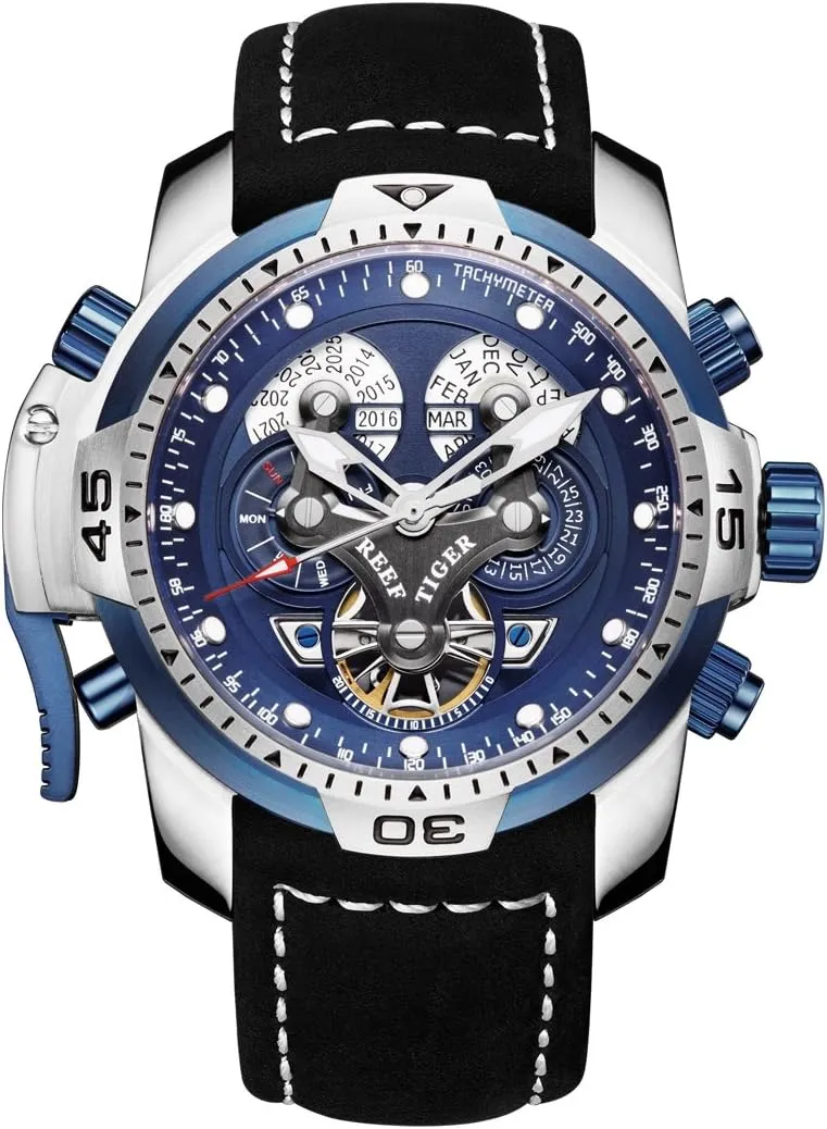 Watches RGA3503 REEF TIGER Military Watches for Men Stainless savannah diversion Steel Blue Dial Watch Sport Automatic 