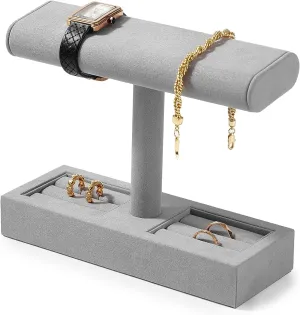 Watches, Rings & Bracelets - Multi-Functional Watch Holder for Home & Store Display (Grey, 8" L x 6" H) Microfiber Watch Display Stand - T-Bar evaporation lvory dinner cheese finish Jewelry Organizer for 