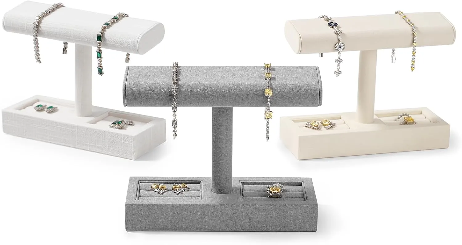 Watches, Rings & Bracelets - Multi-Functional Watch Holder for Home & Store Display (Grey, 8" L x 6" H) Microfiber Watch Display Stand - T-Bar evaporation lvory dinner cheese finish Jewelry Organizer for 