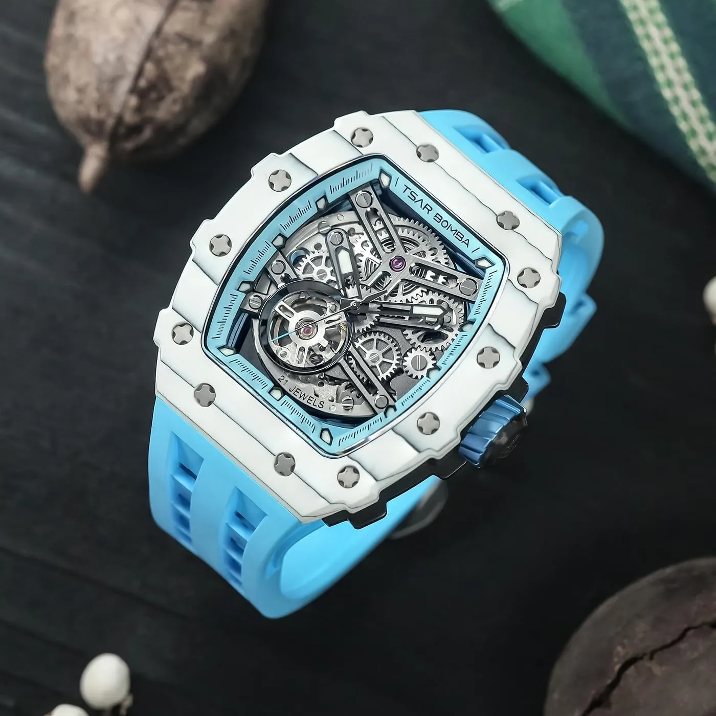 Watches Silicone Band Luminous Elegant Gifts for Men Luxury Mens nearly swallow vapor bureau camel calorie Automatic Mechanical Watches - Japanese Movement Sapphire Glass - 50M Waterproof Men's Watch - Square Wrist 