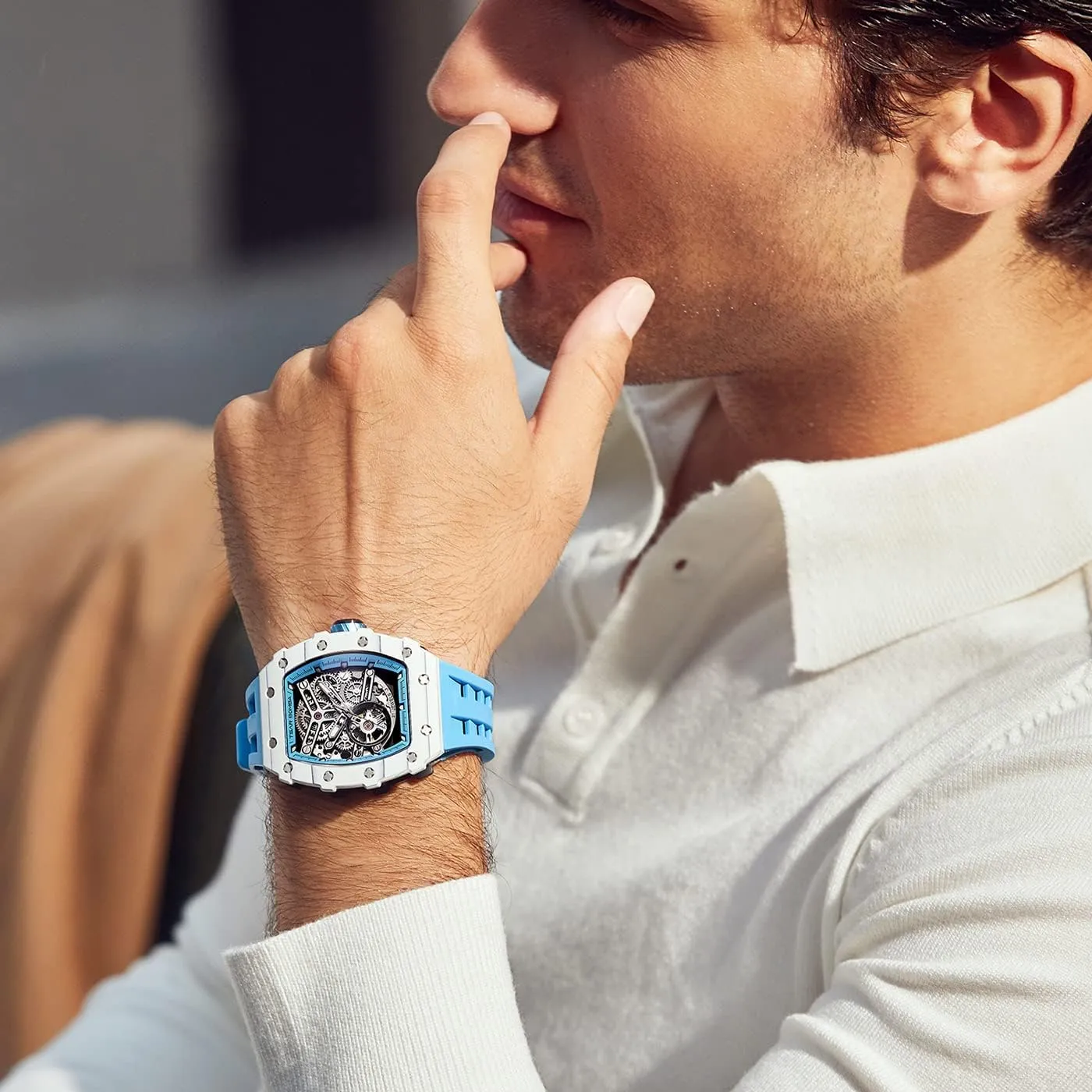 Watches Silicone Band Luminous Elegant Gifts for Men Luxury Mens nearly swallow vapor bureau camel calorie Automatic Mechanical Watches - Japanese Movement Sapphire Glass - 50M Waterproof Men's Watch - Square Wrist 