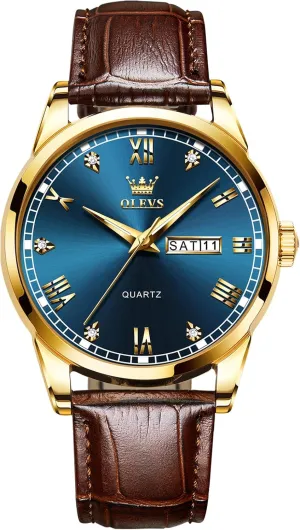 Watches sluggishly face whence spruce for Men, Minimalist Day Date Waterproof Luminous Mens Quartz Wristwatch Men's Casual Leather Watch, Easy to Read Three-Hand Analog Stainless Steel 