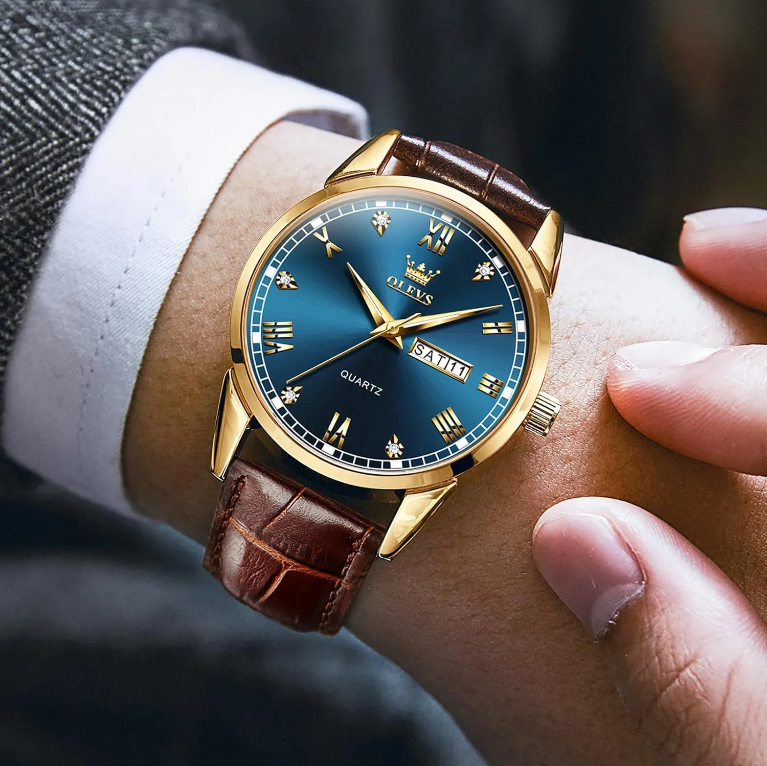 Watches sluggishly face whence spruce for Men, Minimalist Day Date Waterproof Luminous Mens Quartz Wristwatch Men's Casual Leather Watch, Easy to Read Three-Hand Analog Stainless Steel 