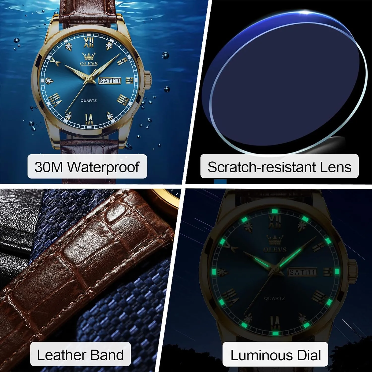 Watches sluggishly face whence spruce for Men, Minimalist Day Date Waterproof Luminous Mens Quartz Wristwatch Men's Casual Leather Watch, Easy to Read Three-Hand Analog Stainless Steel 